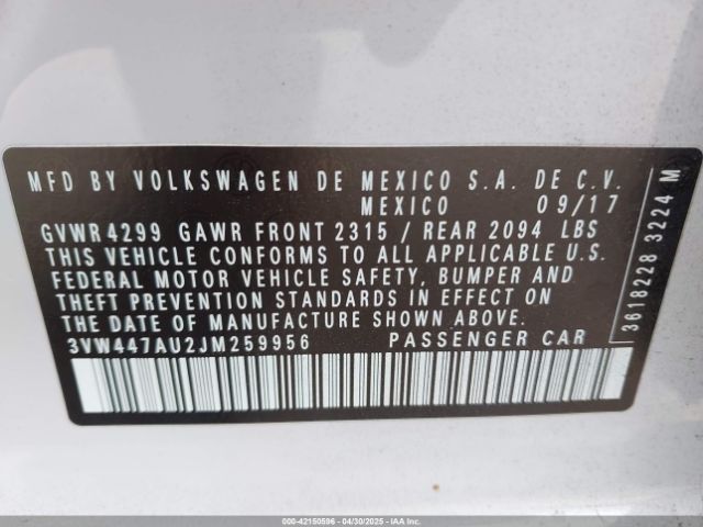 3VW447AU2JM259956 Volkswagen Golf Gti 2.0t Autobahn/2.0t S/2.0t Se