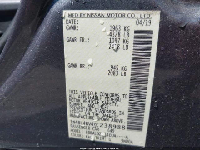 2019 NISSAN ALTIMA 1N4BL4BV4KC238988 Photo 8