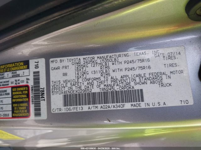 5TFUX4EN0EX029652 Toyota Tacoma