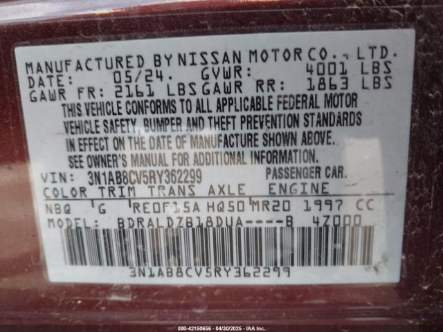 3N1AB8CV5RY362299 Nissan Sentra Sv Xtronic Cvt
