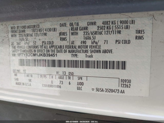 1FTYR2CM1JKB39451 Ford Transit-250