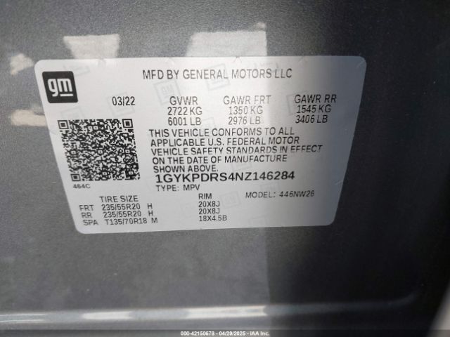 1GYKPDRS4NZ146284 Cadillac Xt6 Awd Premium Luxury