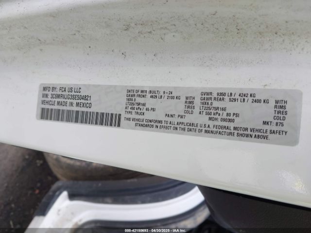 3C6MRVJG3SE504821 RAM Promaster 3500 Cargo Van Tradesman High Roof 159 Wb Ext