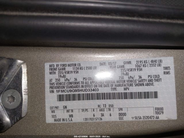 1FMCU9G95HUD33403 Ford ESCAPE SE