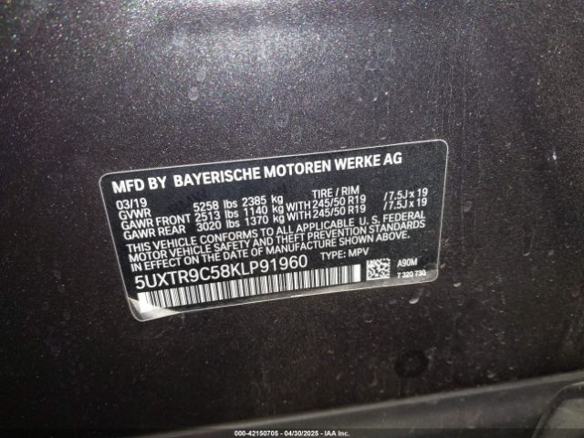 2019 BMW X3 5UXTR9C58KLP91960 Photo 8