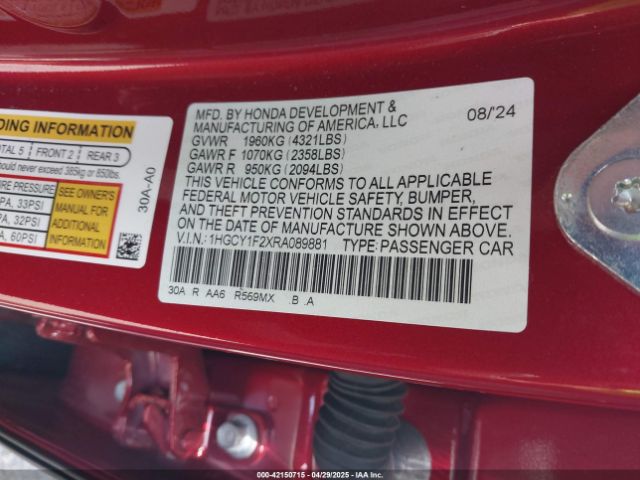1HGCY1F2XRA089881 Honda ACCORD LX