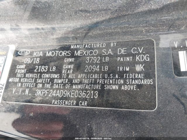 3KPF24AD9KE036213 KIA mpi nu