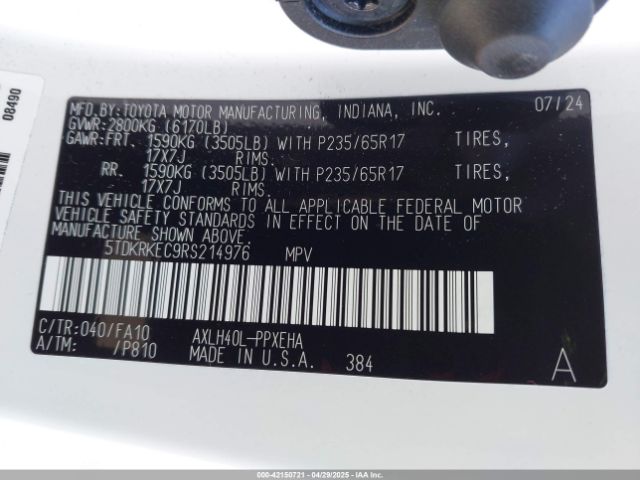 5TDKRKEC9RS214976 Toyota SIENNA LE