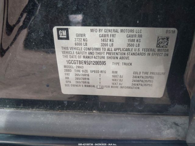 1GCGTBEN9J1206595 Chevrolet Colorado Wt