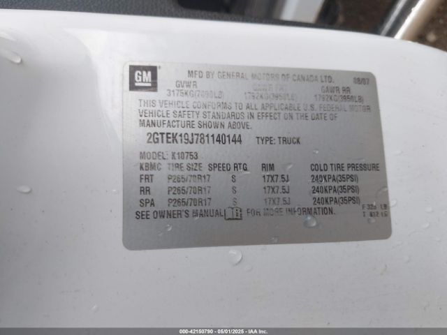 2008 GMC SIERRA 1500 2GTEK19J781140144 Photo 8