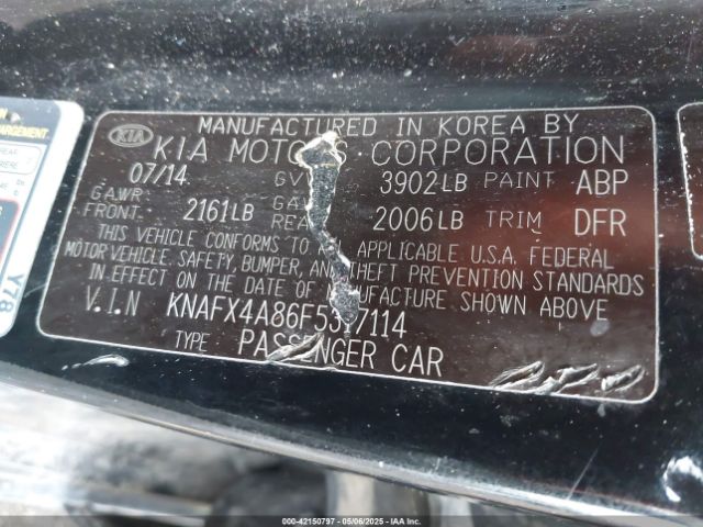 KNAFX4A86F5317114 KIA FORTE EX