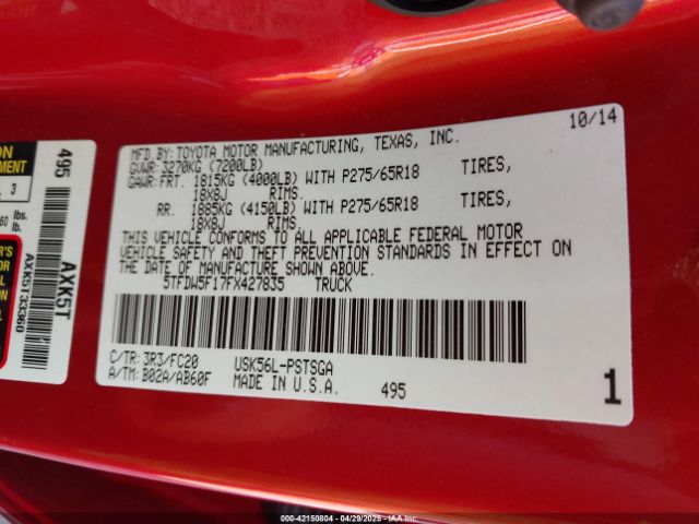 5TFDW5F17FX427835 Toyota Tundra Sr5 5.7l V8
