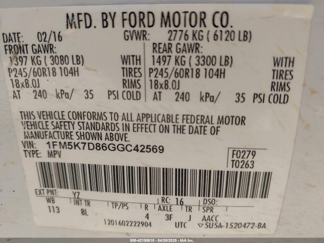 Ford EXPLORER XLT 2016 1FM5K7D86GGC42569 Image 9
