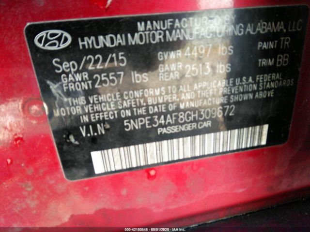 5NPE34AF8GH309672 Hyundai Sonata Sport