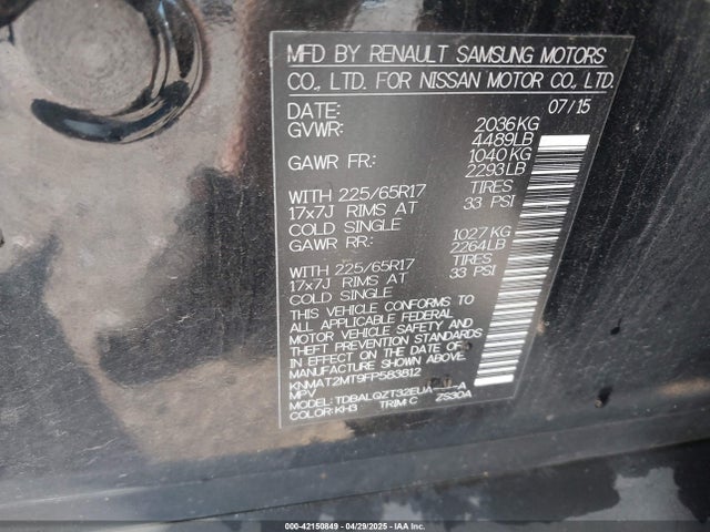 Nissan ROGUE SV 2015 KNMAT2MT9FP583812 Image 9