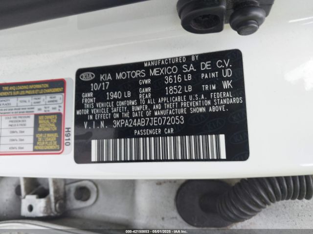3KPA24AB7JE072053 KIA RIO LX