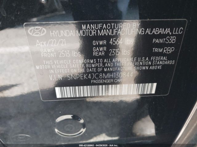 2021 HYUNDAI SONATA 5NPEK4JC8MH130844 Photo 8