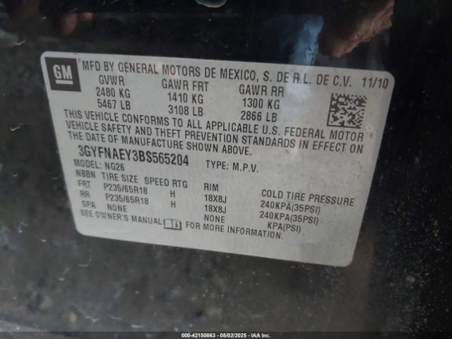 2011 CADILLAC SRX 3GYFNAEY3BS565204 Photo 8