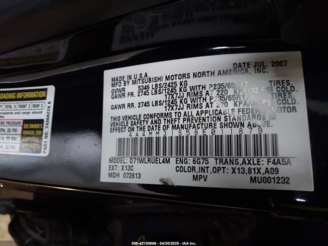 2008 MITSUBISHI ENDEAVOR 4A4MM31S58E011879 Photo 8