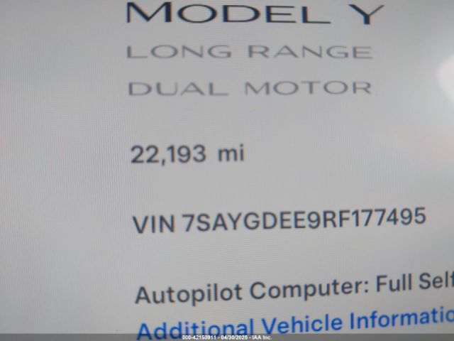 7SAYGDEE9RF177495 Tesla Model Y Long Range Dual Motor All-wheel Drive
