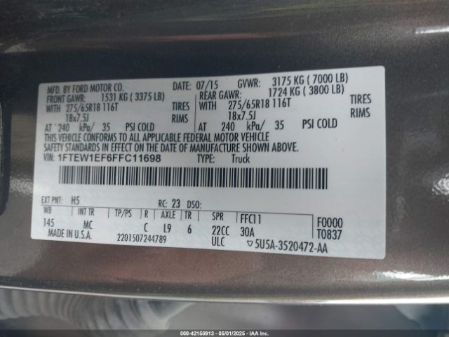 1FTEW1EF6FFC11698 Ford F-150 Xlt