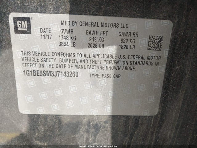 1G1BE5SM3J7143260 Chevrolet Cruze Lt Auto
