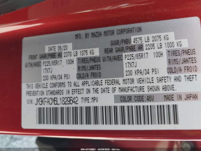 JM3KFACM6L1829642 Mazda Cx-5 Touring