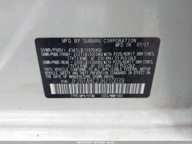 JF2GTABC2JH210039 Subaru naturally aspirated