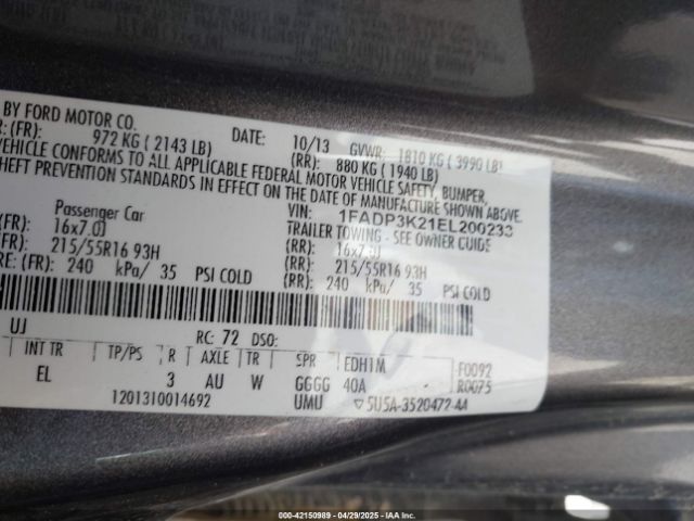 1FADP3K21EL200233 Ford FOCUS SE