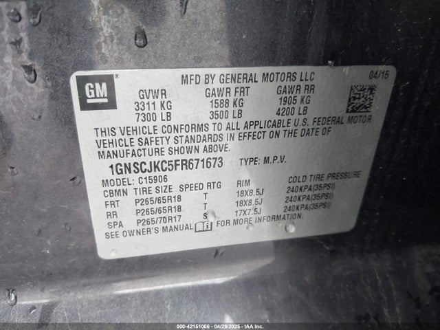 1GNSCJKC5FR671673 Chevrolet Suburban 1500 Lt