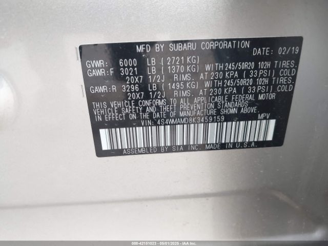 4S4WMAMD8K3459159 Subaru Ascent Limited