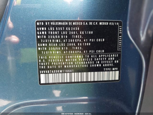 2019 VOLKSWAGEN TIGUAN 3VV4B7AX0KM116641 Photo 8