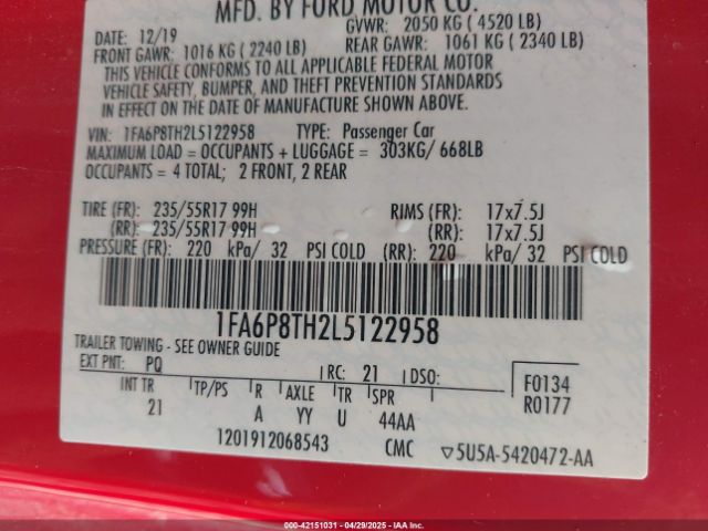 2020 FORD MUSTANG 1FA6P8TH2L5122958 Photo 8