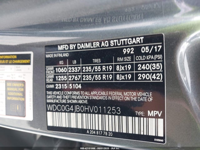 WDC0G4JB0HV011253 Mercedes-Benz m274
