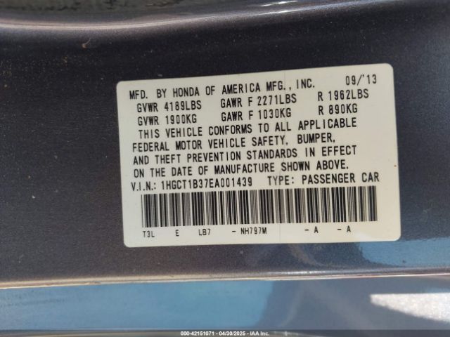 1HGCT1B37EA001439 Honda Accord Lx-s