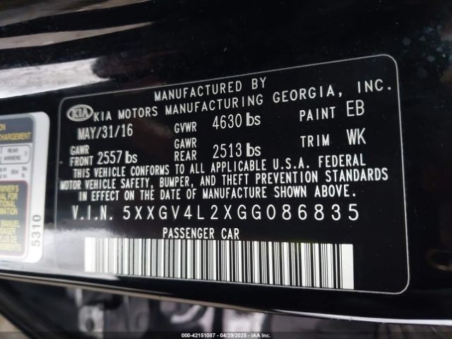 5XXGV4L2XGG086835 KIA Optima Sxl Turbo
