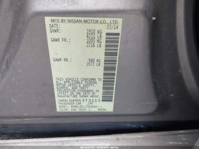 1N4AL3AP4EN373115 Nissan Altima 2.5/2.5 S/2.5 Sl/2.5 Sv