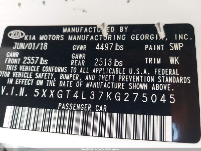 2019 KIA OPTIMA 5XXGT4L37KG275045 Photo 8