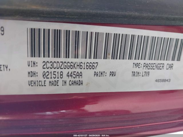 2C3CDZGG6KH616667 Dodge Challenger Sxt Awd