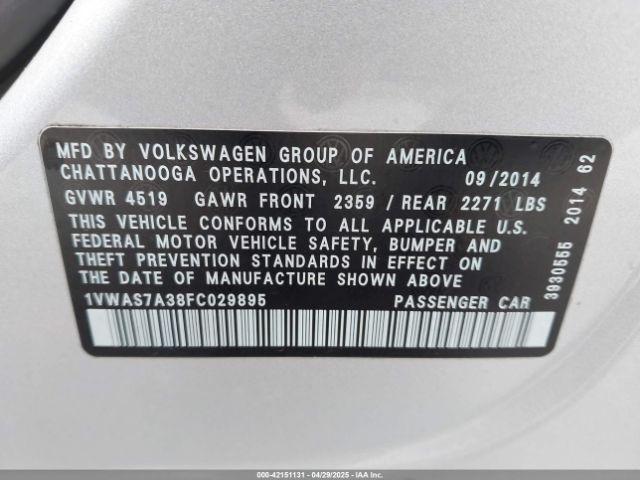 1VWAS7A38FC029895 Volkswagen Passat 1.8t S