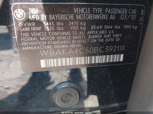 2011 BMW 740I WBAKA4C50BC392111 Photo 8