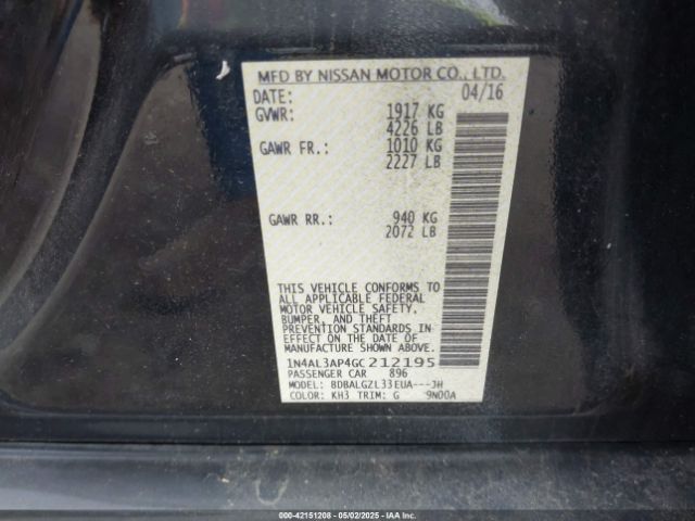 1N4AL3AP4GC212195 Nissan Altima 2.5 S