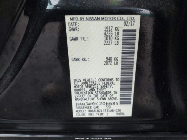 1N4AL3AP0HC206685 Nissan Altima 2.5 Sr