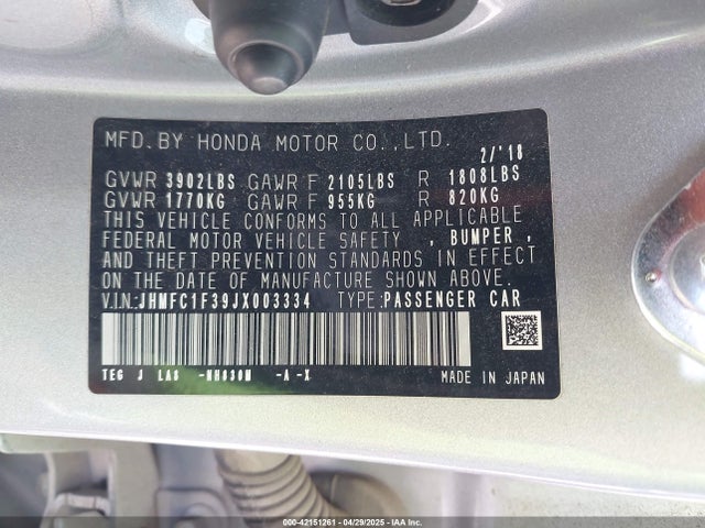 JHMFC1F39JX003334 Honda Civic Ex-t