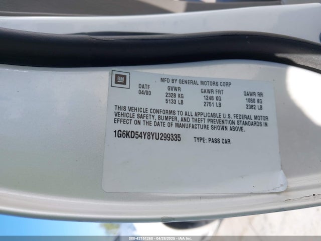 2000 CADILLAC DEVILLE 1G6KD54Y8YU299335 Photo 8