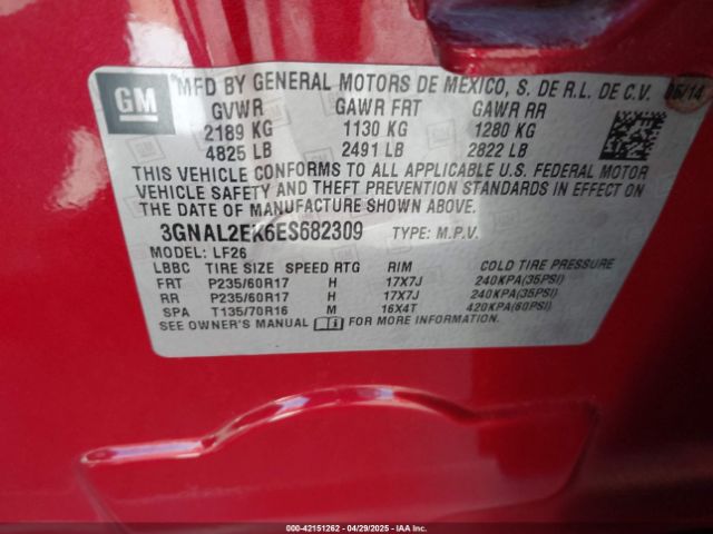 3GNAL2EK6ES682309 Chevrolet Captiva Sport 2ls