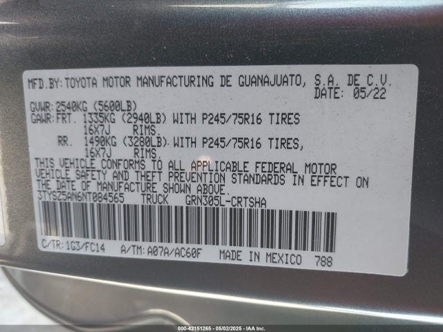 3TYSZ5AN6NT084565 Toyota Tacoma Sr5 V6