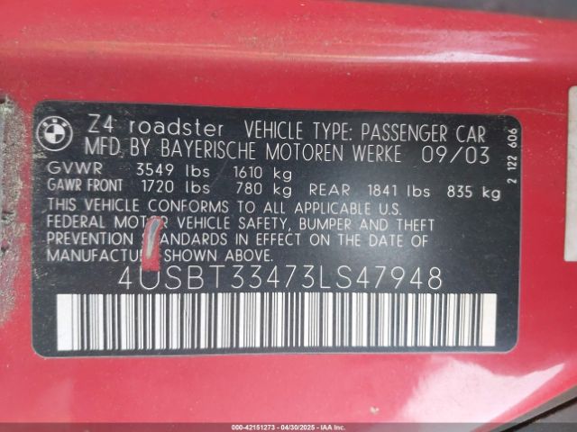 2003 BMW Z4 4USBT33473LS47948 Photo 8