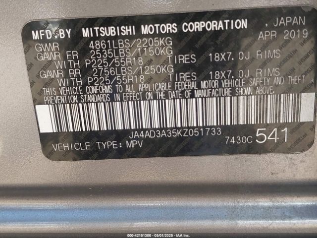 2019 MITSUBISHI OUTLANDER JA4AD3A35KZ051733 Photo 8