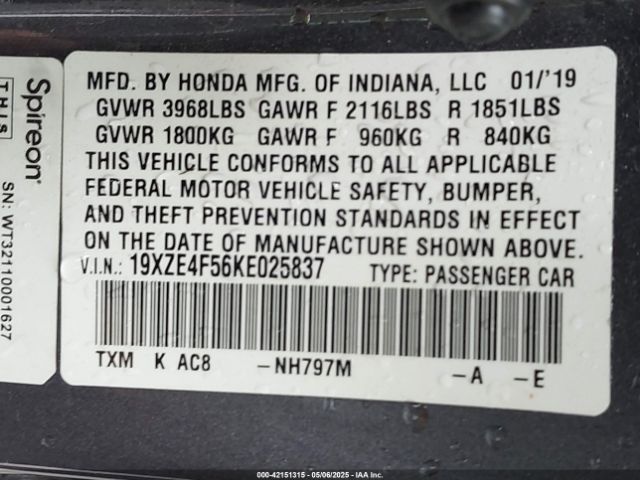 19XZE4F56KE025837 Honda INSIGHT EX